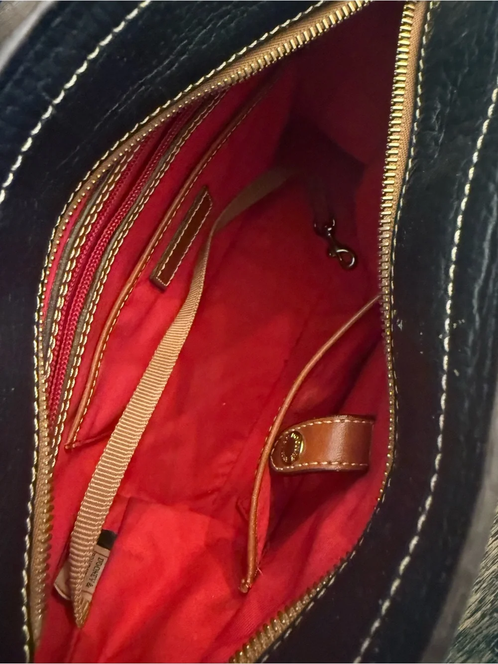 Dooney & Bourke Black Lexington Leather Tote with Brown Straps